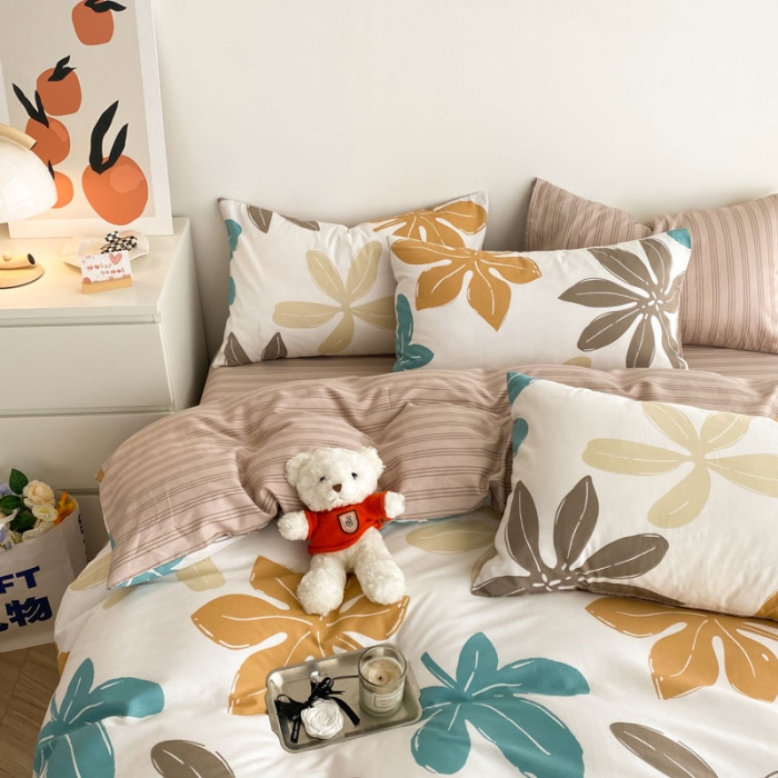 91家纺网 家纺一手货源 找家纺 黑马家居2023新款全棉印花喷气12868套件-四件套  六叶草