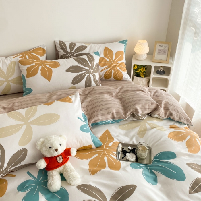 91家纺网 家纺一手货源 找家纺 黑马家居2023新款全棉印花喷气12868套件-四件套  六叶草