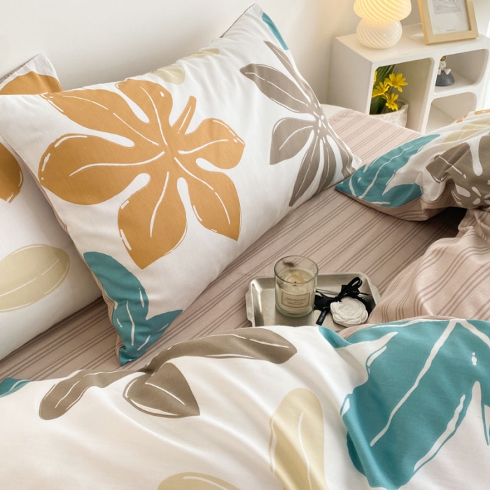 91家纺网 家纺一手货源 找家纺 黑马家居2023新款全棉印花喷气12868套件-四件套  六叶草