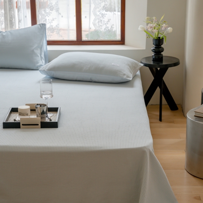 91家纺网 家纺一手货源 找家纺 时光里 2023新款60支全棉华夫格单品枕套 海盐兰