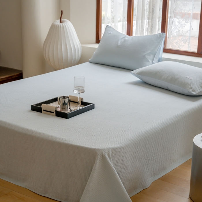 91家纺网 家纺一手货源 找家纺 时光里 2023新款60支全棉华夫格单品枕套 海盐兰