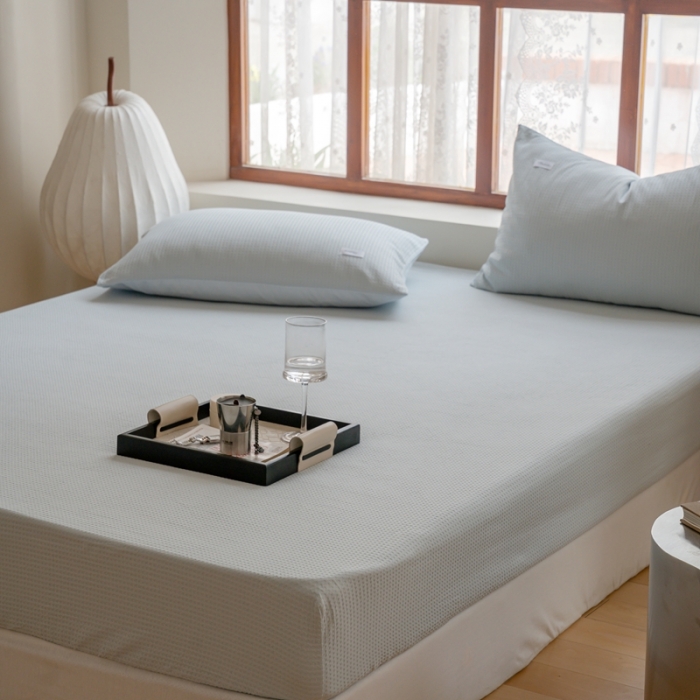 91家纺网 家纺一手货源 找家纺 时光里 2023新款60支全棉华夫格单品枕套 海盐兰