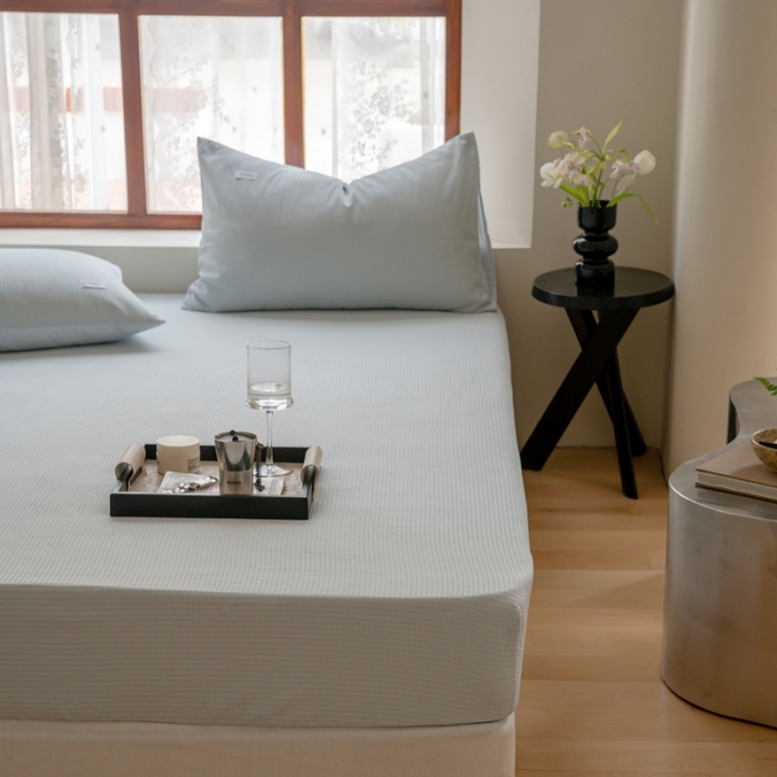 91家纺网 家纺一手货源 找家纺 时光里 2023新款60支全棉华夫格单品枕套 海盐兰