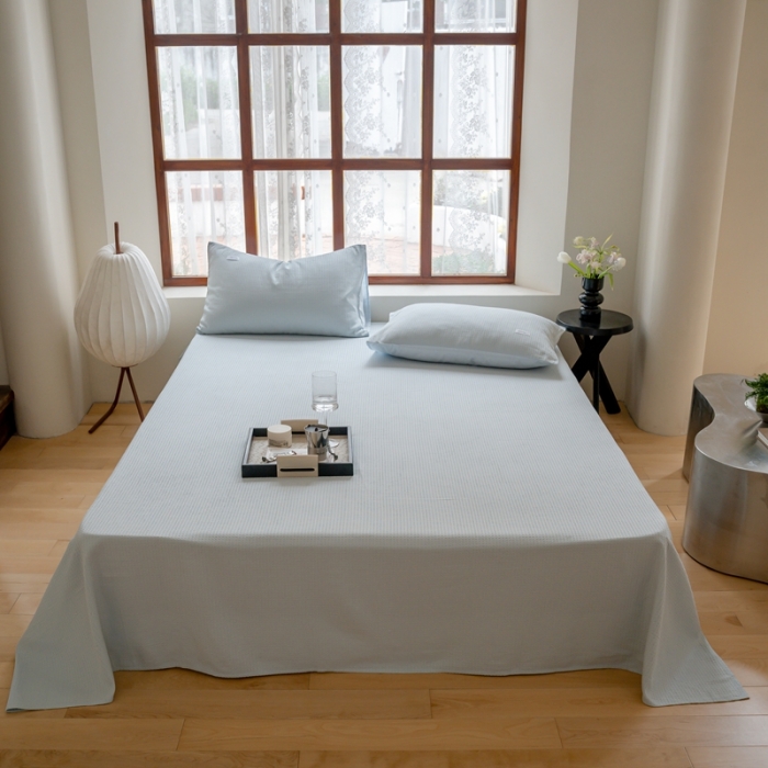 91家纺网 家纺一手货源 找家纺 时光里 2023新款60支全棉华夫格单品枕套 海盐兰