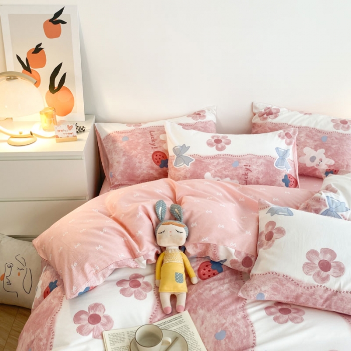 91家纺网 家纺一手货源 找家纺 黑马家居2023新款全棉印花喷气12868套件-四件套 油画小兔