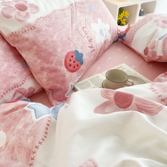 91家纺网 家纺一手货源 找家纺 黑马家居2023新款全棉印花喷气12868套件-四件套 油画小兔