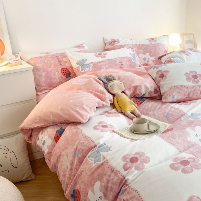 91家纺网 家纺一手货源 找家纺 黑马家居2023新款全棉印花喷气12868套件-四件套 油画小兔