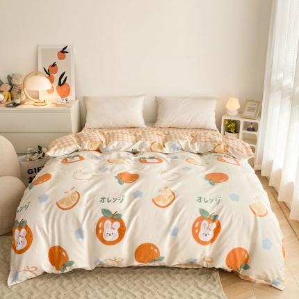 91家纺网 家纺一手货源 找家纺 黑马家居2023新款全棉印花喷气12868套件-单被套 蜜桔兔