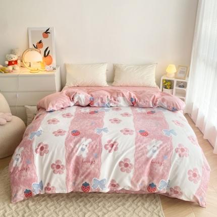 91家纺网 家纺一手货源 找家纺 黑马家居2023新款全棉印花喷气12868套件-单被套 油画小兔