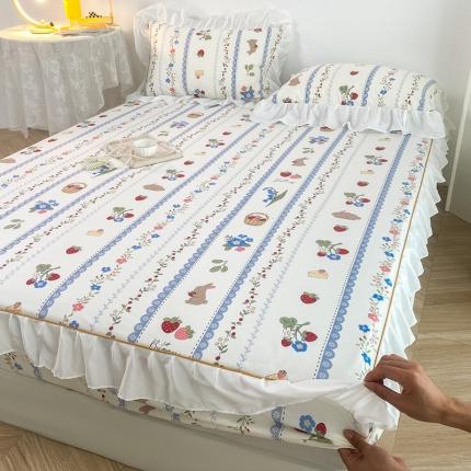 91家纺网 家纺一手货源 找家纺 简宜家居 2023新款40支纯棉小清新A版花边床笠 三月生活