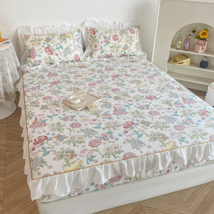 91家纺网 家纺一手货源 找家纺 简宜家居 2023新款40支纯棉小清新A版花边床笠 玛丽春天