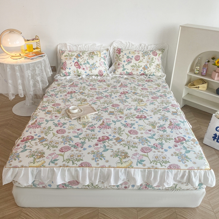 91家纺网 家纺一手货源 找家纺 简宜家居 2023新款40支纯棉小清新A版花边床笠 玛丽春天