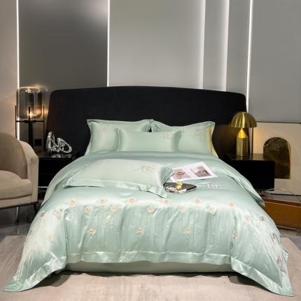 91家纺网 家纺一手货源 找家纺 丝印良品 2023新款水洗真丝刺绣轻奢爱媛系列四件套 爱媛-薄荷绿