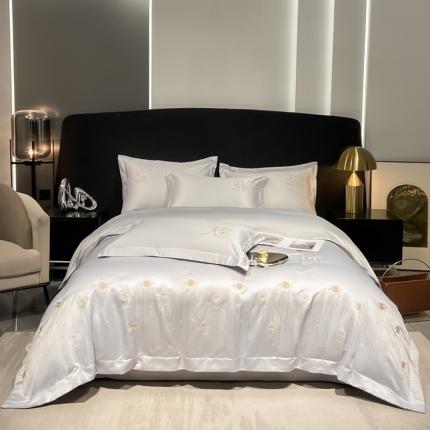 91家纺网 家纺一手货源 找家纺 丝印良品 2023新款水洗真丝刺绣轻奢爱媛系列四件套 爱媛-银灰