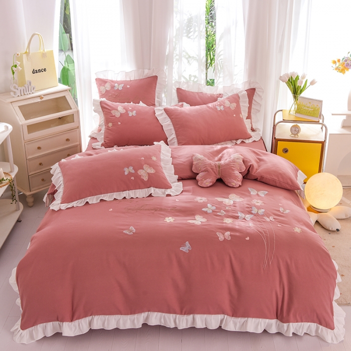 91家纺网 家纺一手货源 找家纺 丝印良品 2023新款云锦棉春卉四件套系列 春卉-豆沙