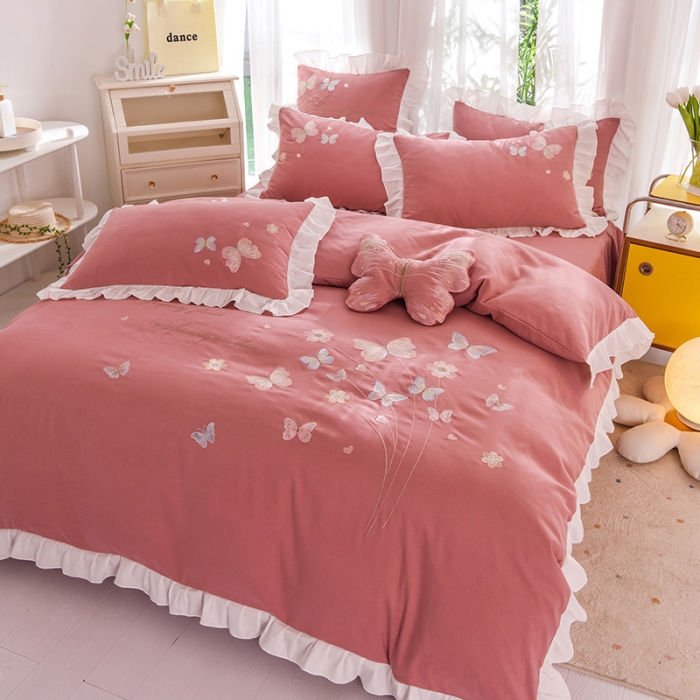 91家纺网 家纺一手货源 找家纺 丝印良品 2023新款云锦棉春卉四件套系列 春卉-豆沙