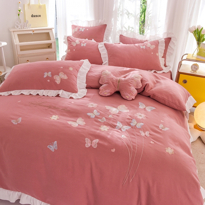 91家纺网 家纺一手货源 找家纺 丝印良品 2023新款云锦棉春卉四件套系列 春卉-豆沙