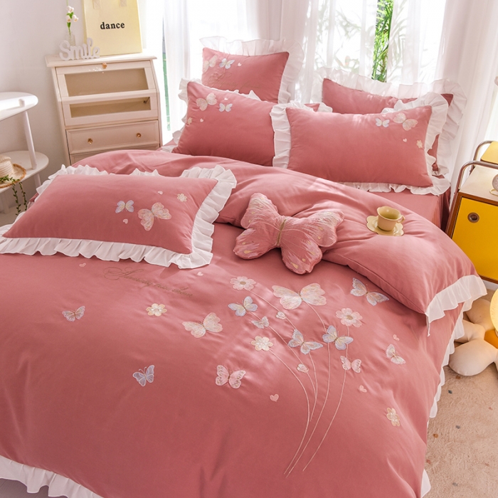 91家纺网 家纺一手货源 找家纺 丝印良品 2023新款云锦棉春卉四件套系列 春卉-豆沙