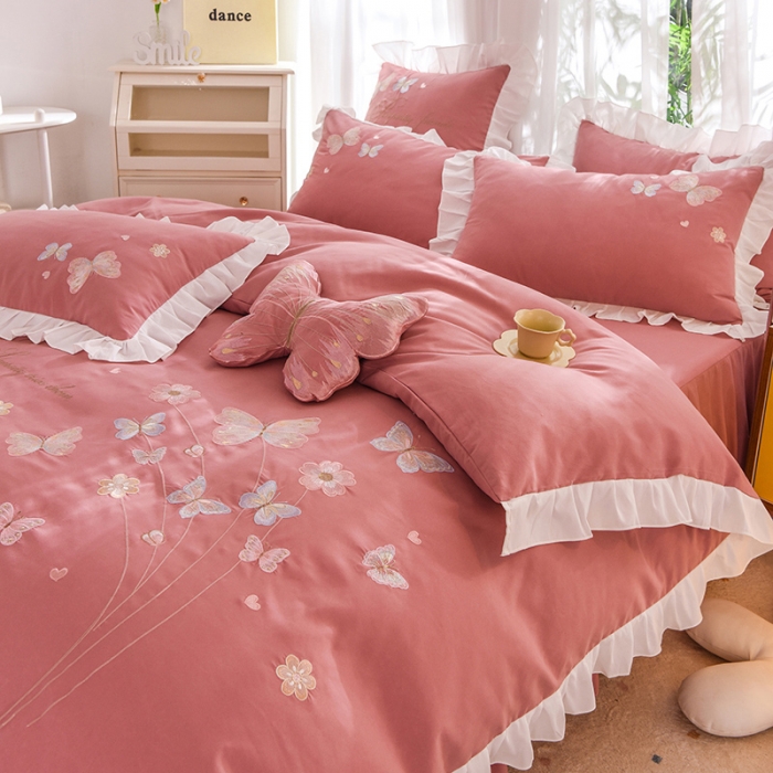 91家纺网 家纺一手货源 找家纺 丝印良品 2023新款云锦棉春卉四件套系列 春卉-豆沙