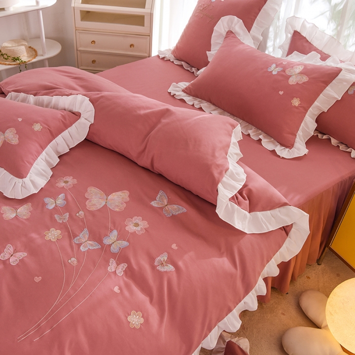 91家纺网 家纺一手货源 找家纺 丝印良品 2023新款云锦棉春卉四件套系列 春卉-豆沙