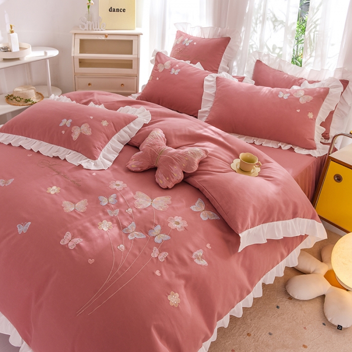 91家纺网 家纺一手货源 找家纺 丝印良品 2023新款云锦棉春卉四件套系列 春卉-豆沙