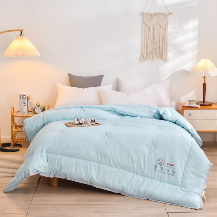 91家纺网 家纺一手货源 找家纺 啊雅家居 2025新款华夫格泡泡纱大豆被 泡泡纱-淡雅绿