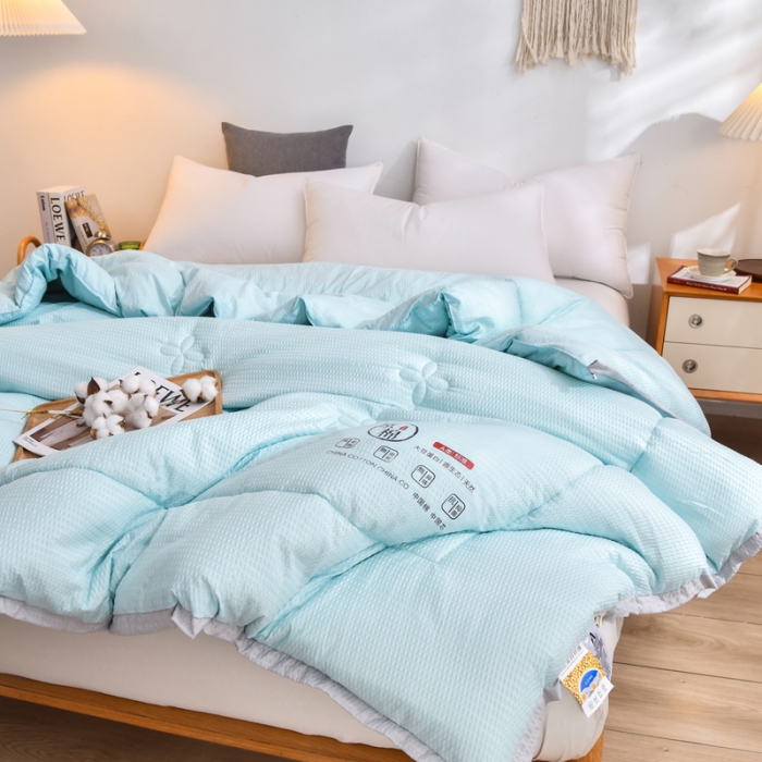 91家纺网 家纺一手货源 找家纺 啊雅家居 2025新款华夫格泡泡纱大豆被 泡泡纱-淡雅绿