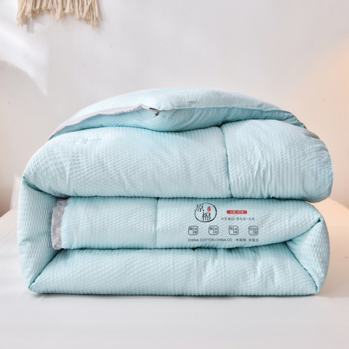 91家纺网 家纺一手货源 找家纺 啊雅家居 2025新款华夫格泡泡纱大豆被 泡泡纱-淡雅绿