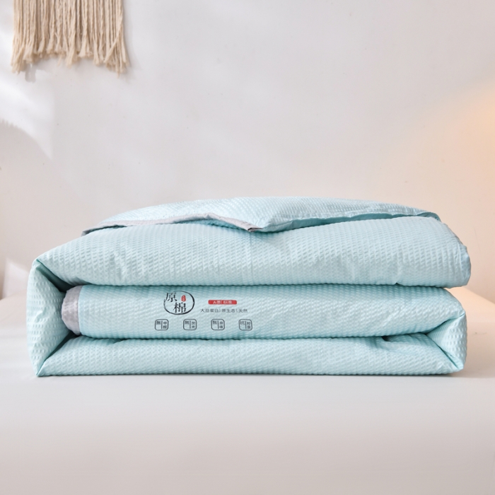 91家纺网 家纺一手货源 找家纺 啊雅家居 2025新款华夫格泡泡纱大豆被 泡泡纱-淡雅绿