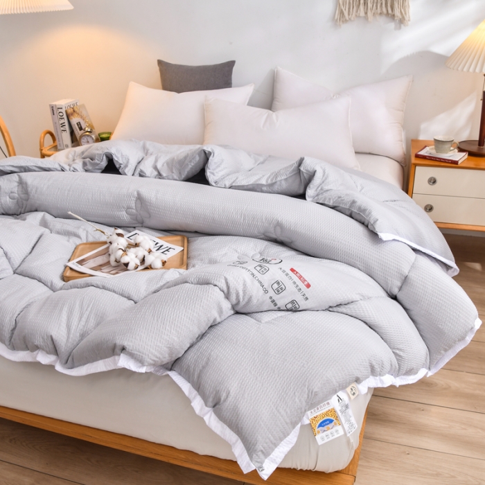 91家纺网 家纺一手货源 找家纺 啊雅家居 2025新款华夫格泡泡纱大豆被 泡泡纱-高级灰