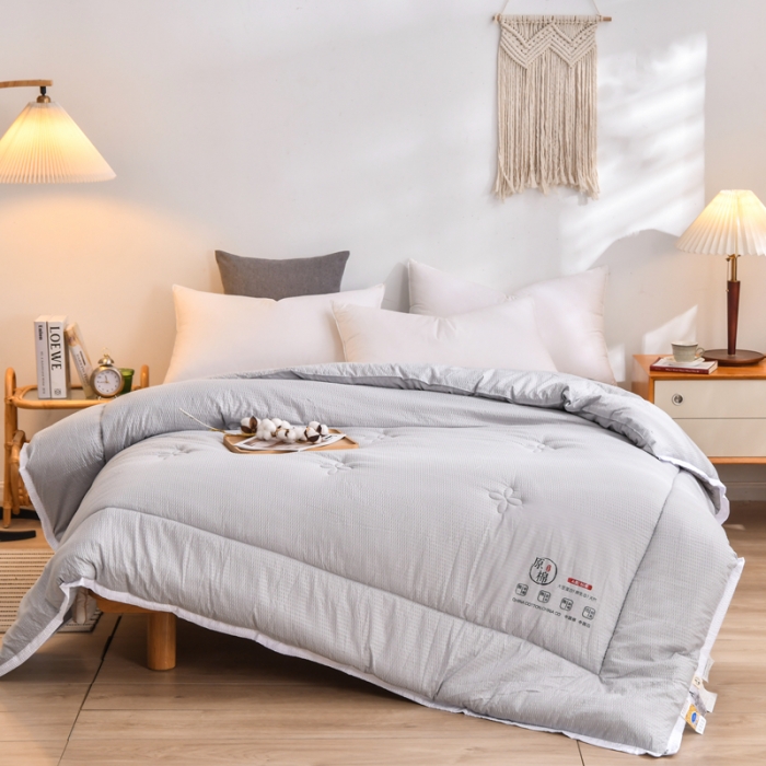 91家纺网 家纺一手货源 找家纺 啊雅家居 2025新款华夫格泡泡纱大豆被 泡泡纱-高级灰