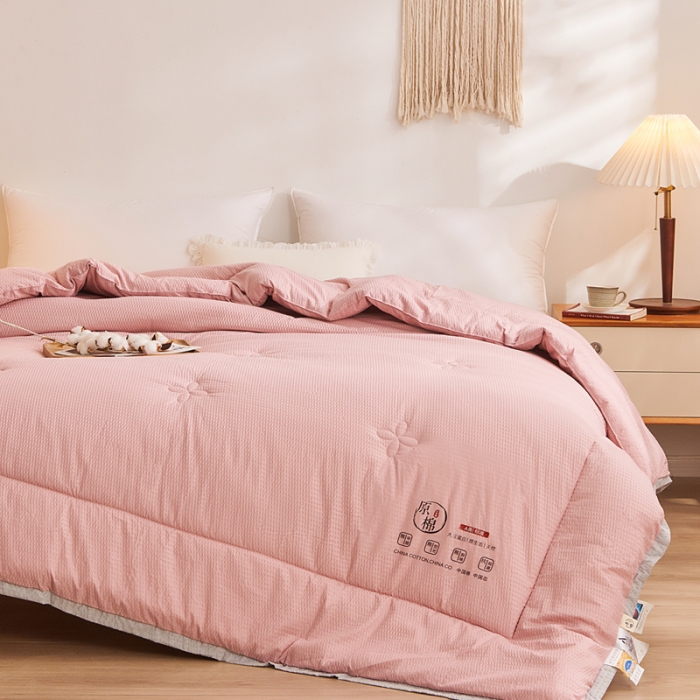 91家纺网 家纺一手货源 找家纺 啊雅家居 2025新款华夫格泡泡纱大豆被 泡泡纱-公主粉