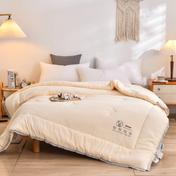 91家纺网 家纺一手货源 找家纺 啊雅家居 2025新款华夫格泡泡纱大豆被 泡泡纱-暖心黄