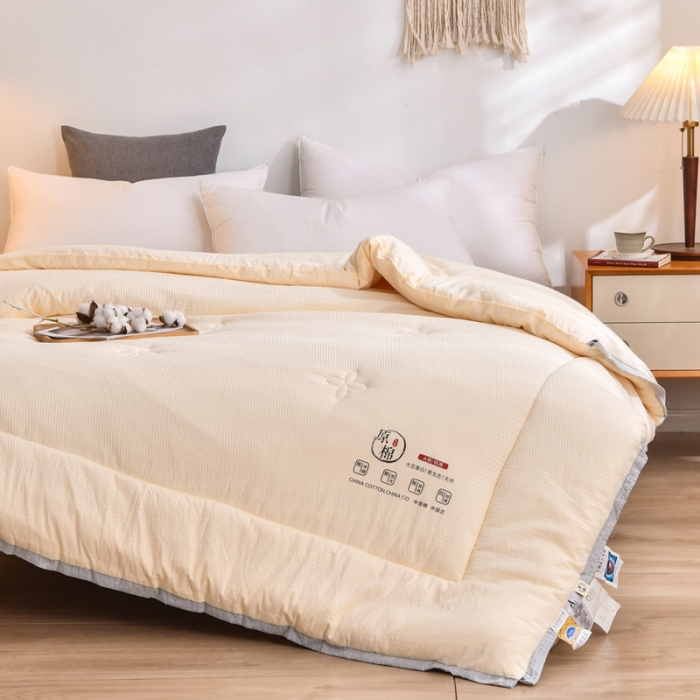 91家纺网 家纺一手货源 找家纺 啊雅家居 2025新款华夫格泡泡纱大豆被 泡泡纱-暖心黄