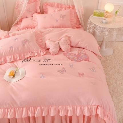 丝印良品 2023新款云锦棉刺绣花边羽蝶系列四件套 羽蝶-玉色