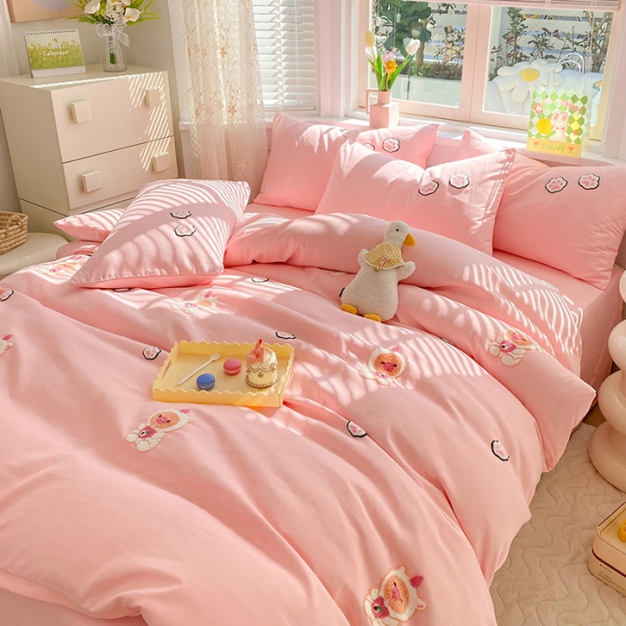 91家纺网 家纺一手货源 找家纺 （总）丝印良品 2023新款专版水洗棉麻毛巾绣四件套