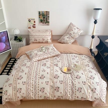 91家纺网 家纺一手货源 找家纺 桃子 2023新款法式复古碎花优雅纯棉系列四件套-场景一 棉-伊莲娜