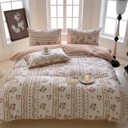 91家纺网 家纺一手货源 找家纺 桃子 2023新款法式复古碎花优雅纯棉系列四件套-场景二 棉-伊莲娜