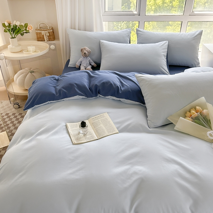 91家纺网 家纺一手货源 找家纺 赫然家纺 2026新款纯色磨毛系列床单款四件套 天蓝+海蓝