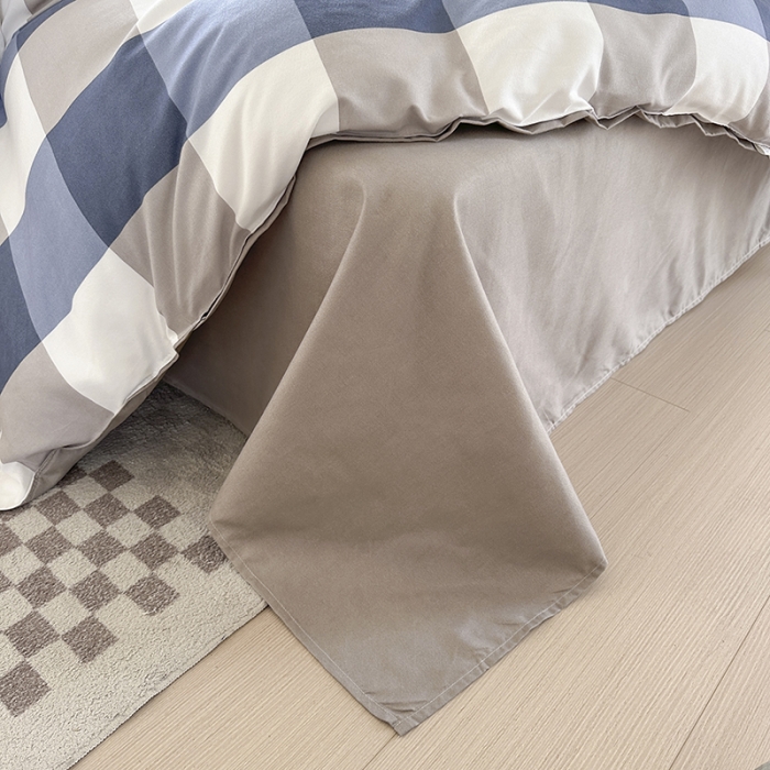 91家纺网 家纺一手货源 找家纺 赫然 130g生态长绒棉贡棉植物羊绒加厚斜纹磨毛四件套 蓝大格