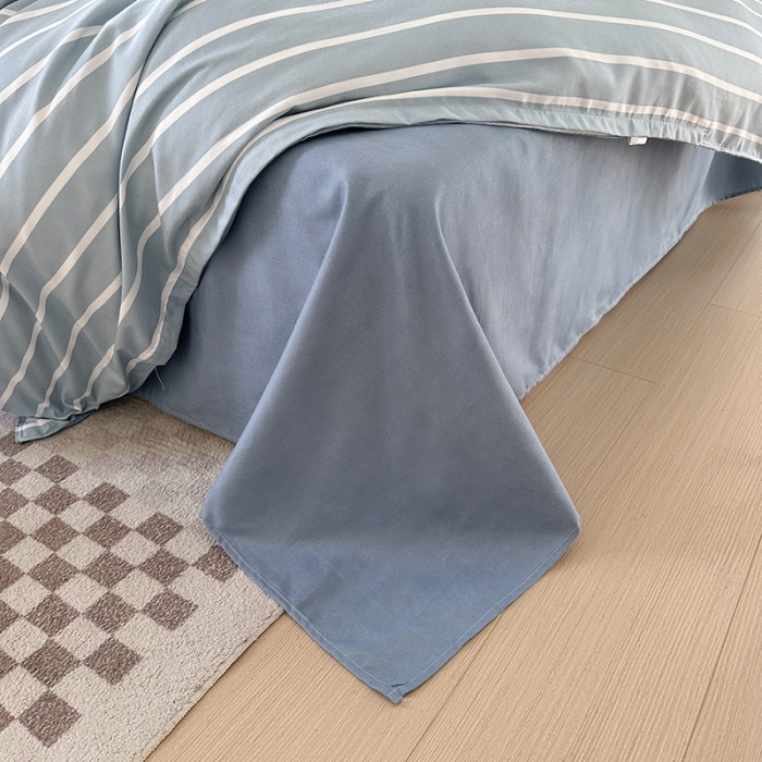 91家纺网 家纺一手货源 找家纺 赫然 130g生态长绒棉贡棉植物羊绒加厚斜纹磨毛四件套 蓝宽条