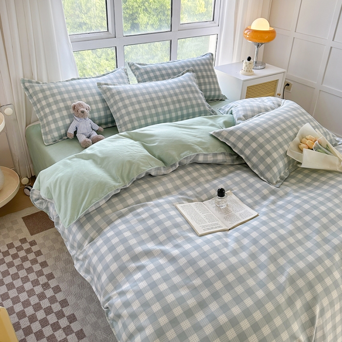 91家纺网 家纺一手货源 找家纺 赫然 130g生态长绒棉贡棉植物羊绒加厚斜纹磨毛四件套 田字格