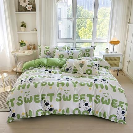 91家纺网 家纺一手货源 找家纺 赫然 130g生态长绒棉贡棉植物羊绒加厚斜纹磨毛四件套 幸运狗