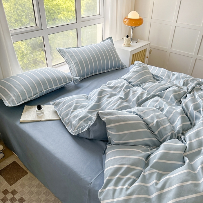 91家纺网 家纺一手货源 找家纺 赫然 新款斜纹磨毛单品枕套 蓝宽条