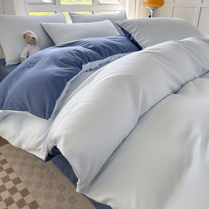 91家纺网 家纺一手货源 找家纺 赫然家纺 2026新款纯色磨毛系列床单款四件套 天蓝+海蓝