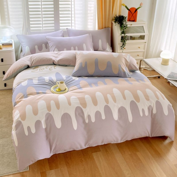 91家纺网 家纺一手货源 找家纺 金鑫汇 2022新款喷气全棉被套奶油-粉