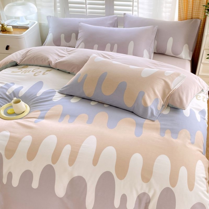 91家纺网 家纺一手货源 找家纺 金鑫汇 2022新款喷气全棉被套奶油-粉