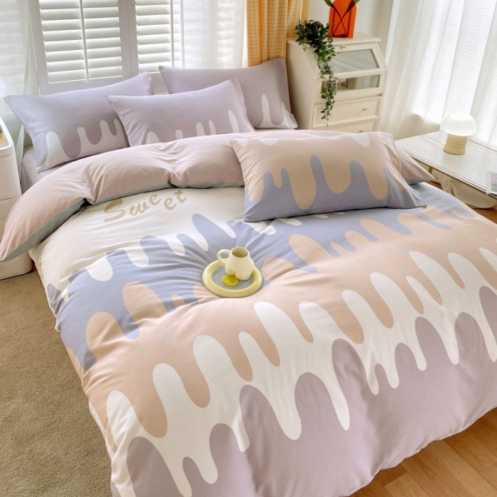 91家纺网 家纺一手货源 找家纺 金鑫汇 2022新款喷气全棉被套奶油-粉