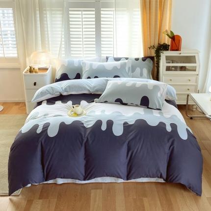 91家纺网 家纺一手货源 找家纺 金鑫汇 2022新款喷气全棉被套奶油-蓝