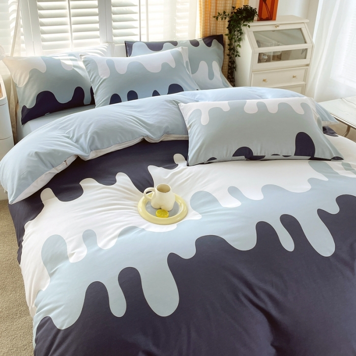 91家纺网 家纺一手货源 找家纺 金鑫汇 2022新款喷气全棉被套奶油-蓝